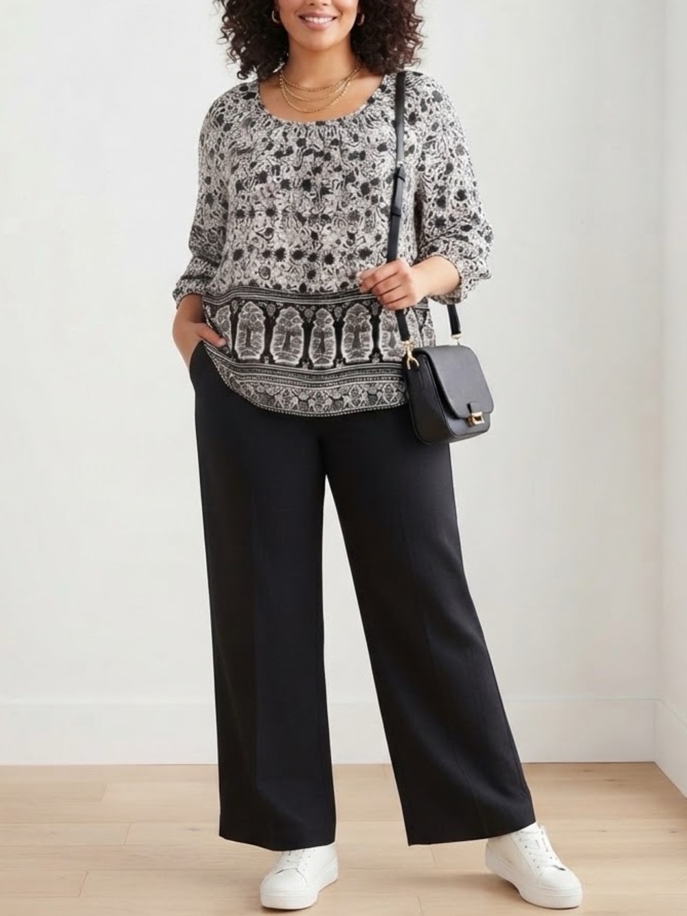 Lucky Brand Floral Blouse in Black & White Size Medium